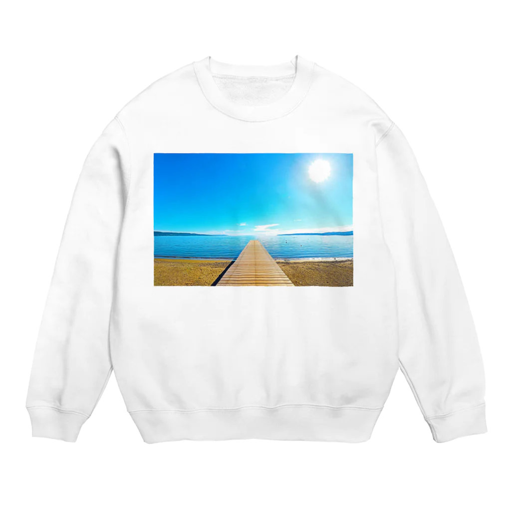 ねこまくらの佐渡島・佐和田海岸の桟橋 Crew Neck Sweatshirt