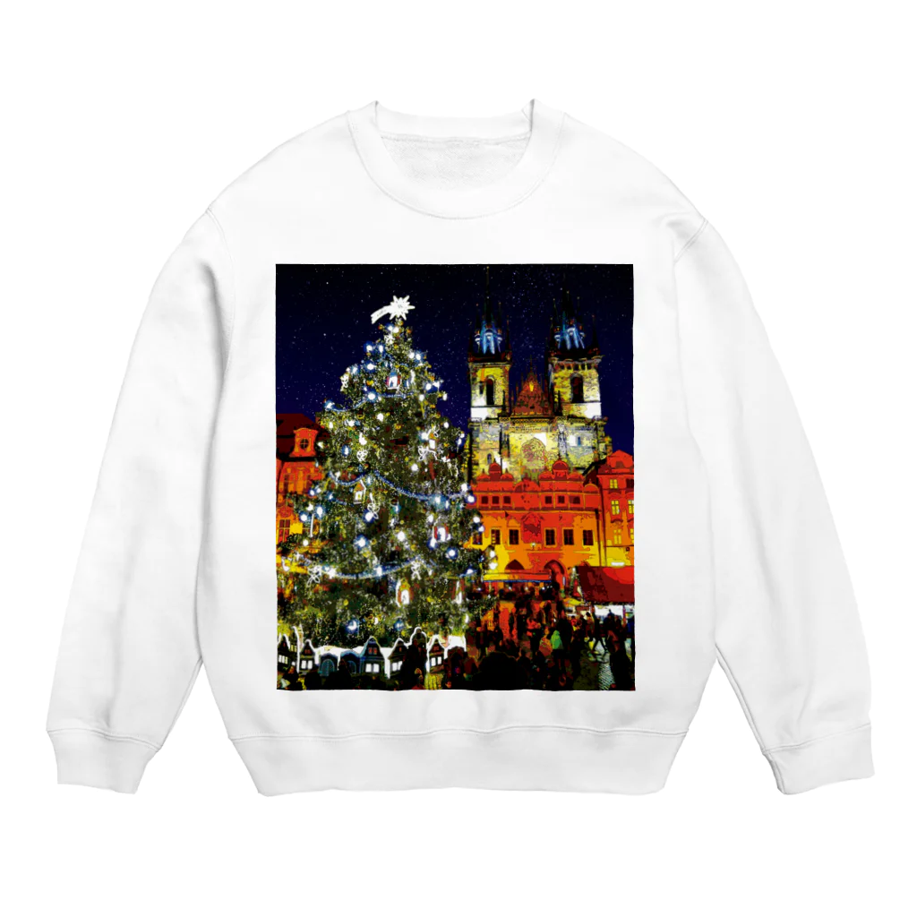 GALLERY misutawoのプラハ 夜のクリスマスツリーとティーン教会 Crew Neck Sweatshirt