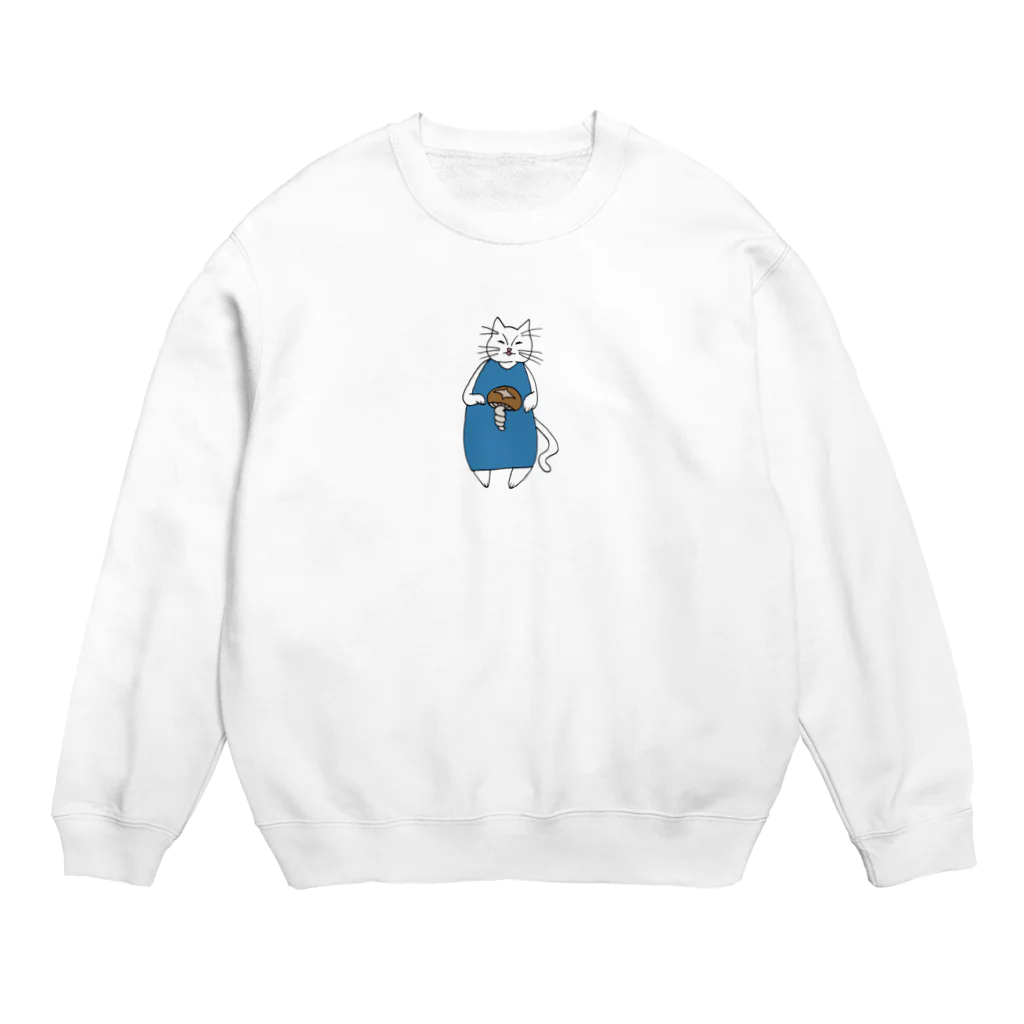 nyakamoの巻きしいたけ柄マキシ丈ワンピを着た猫 Crew Neck Sweatshirt