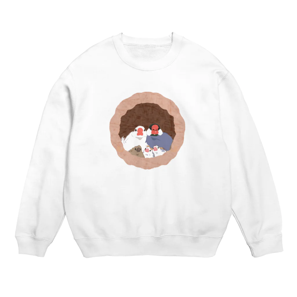 雛乃の文鳥グッズ屋さんの文鳥一家のどこでも壷巣！住み着くシリーズ Crew Neck Sweatshirt