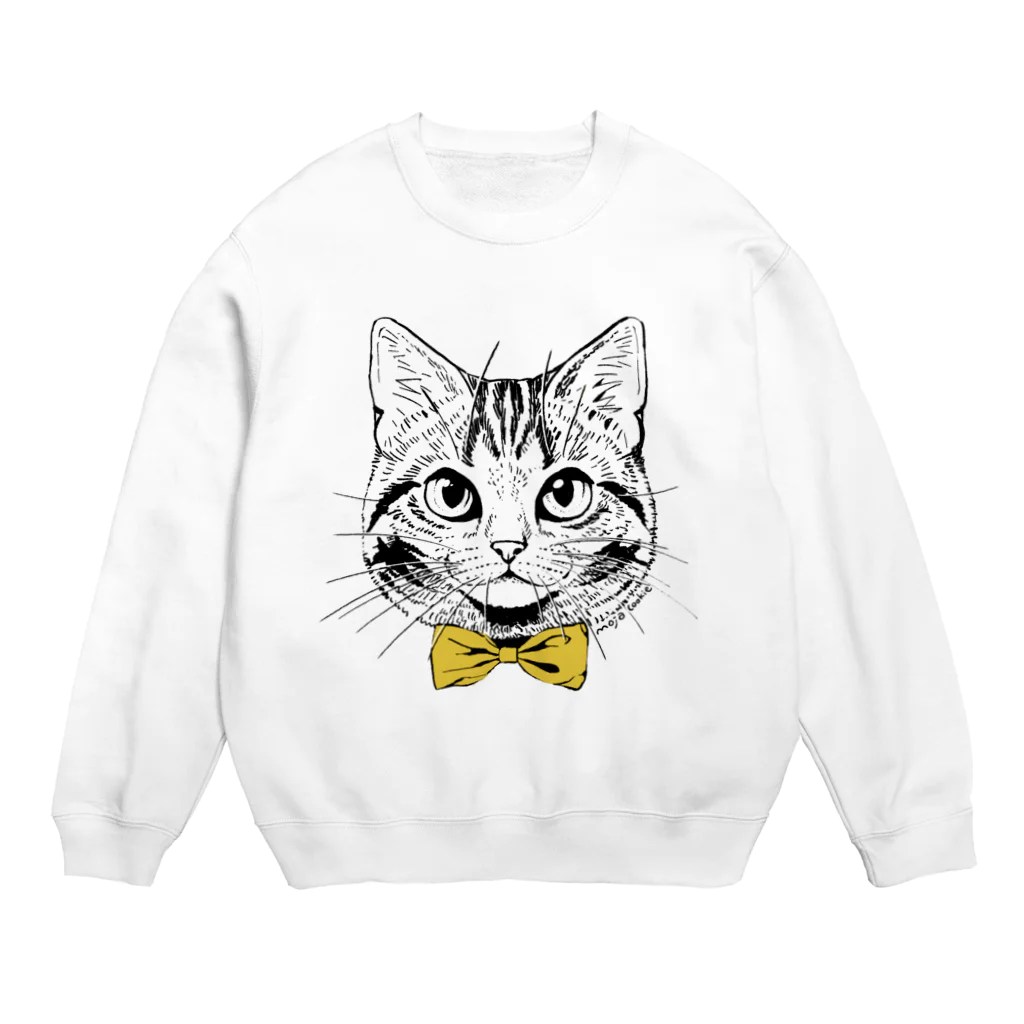 もじゃクッキーの黄色蝶ネクタイの猫 Crew Neck Sweatshirt