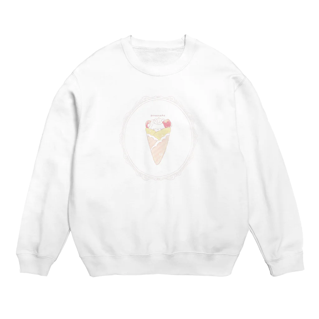 ぽわねこちゃんのお店☁️のクレープにつつまれたぽわねこ額縁 Crew Neck Sweatshirt