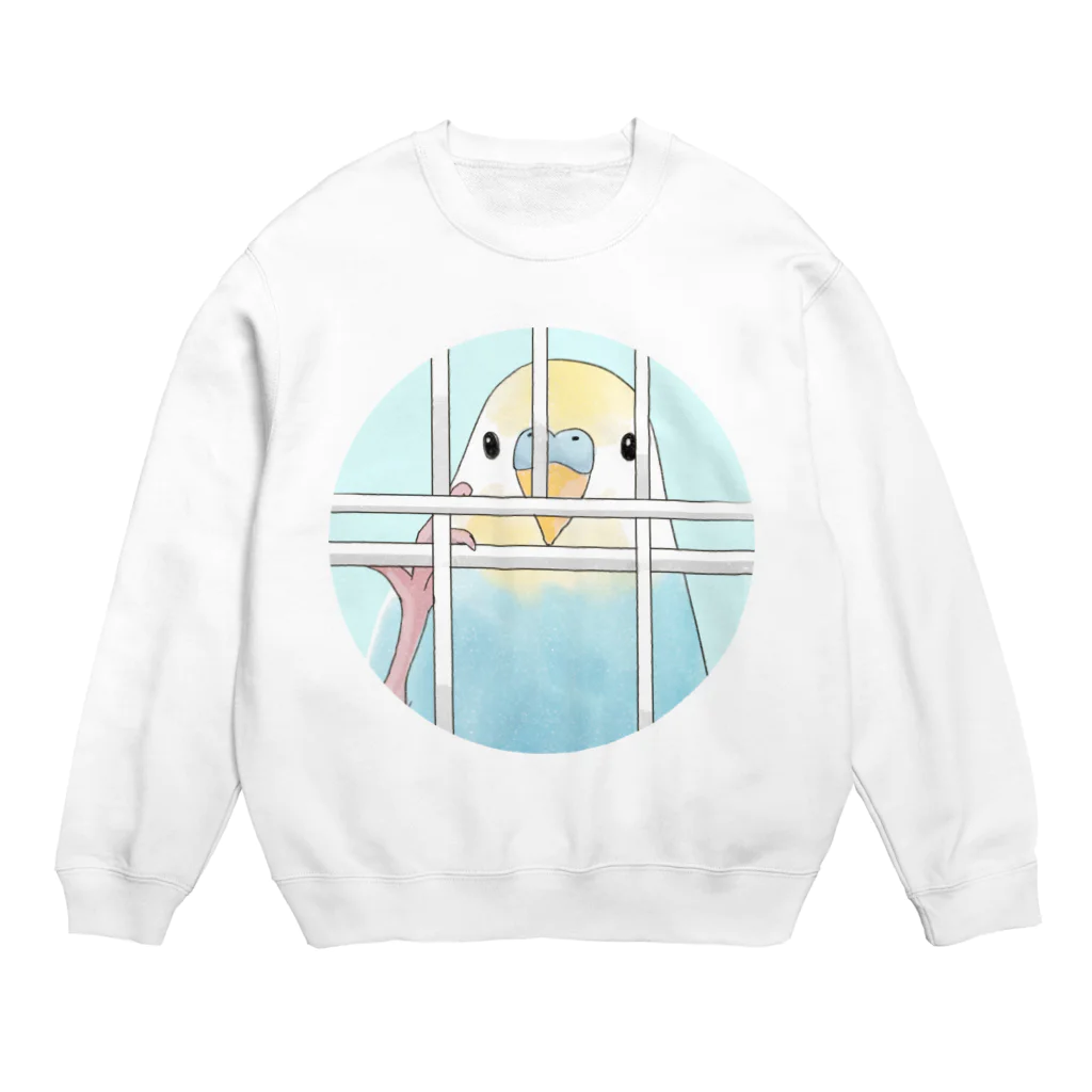 まめるりはことりの可愛いのぞき見セキセイインコちゃん【まめるりはことり】 Crew Neck Sweatshirt