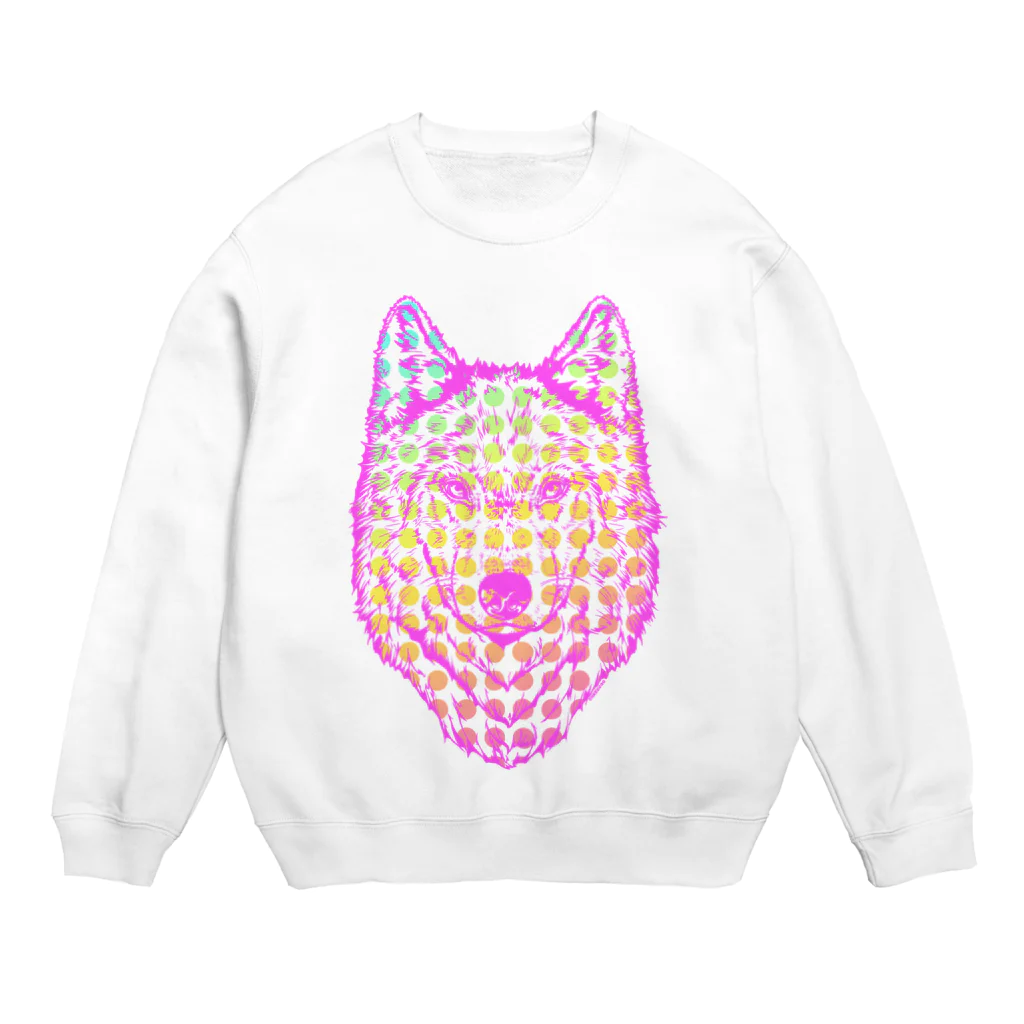 Cɐkeccooの自己主張の強い一匹狼(ウルフフェイス)ピンク Crew Neck Sweatshirt