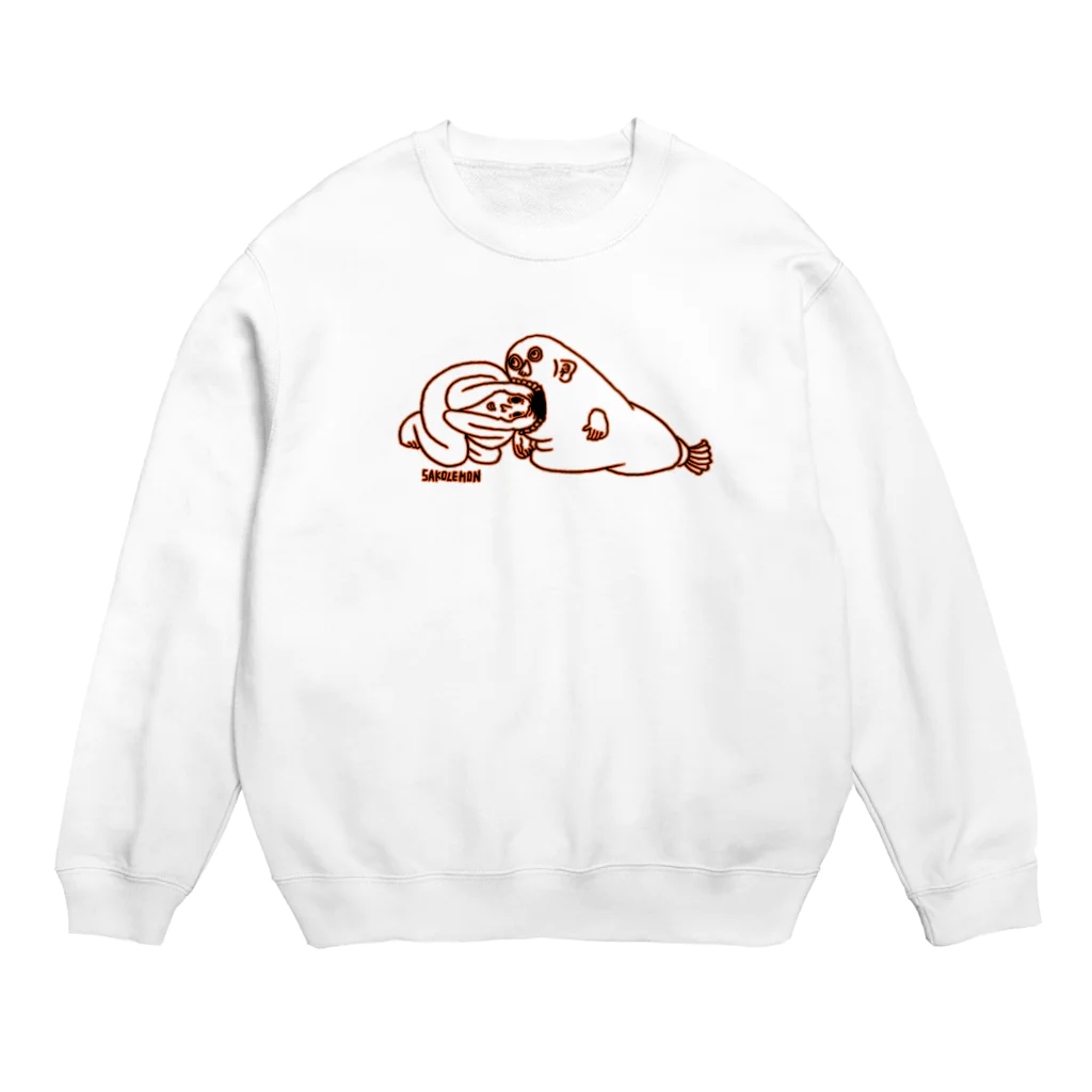  むきむき   地球生活のだれかさん Crew Neck Sweatshirt