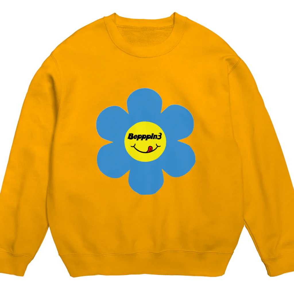 Bepppin3Companyのレトロフラワー★ブルー Crew Neck Sweatshirt