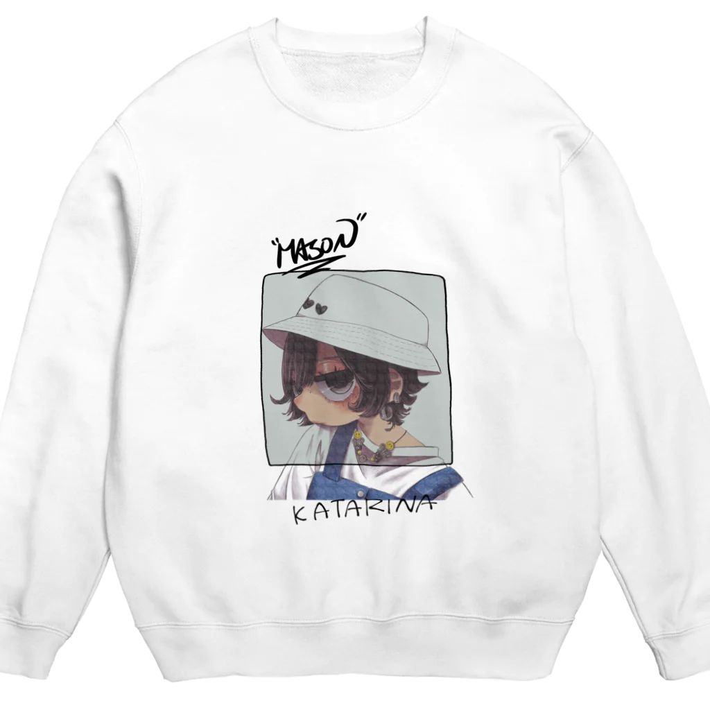 admsの自画像で草　（黒文字） Crew Neck Sweatshirt