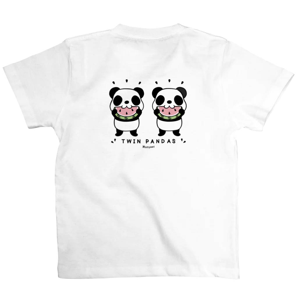 キッズサイズ　わんぱくぽめる堂のバックプリント　キッズサイズ　TWIN PANDAS 一緒のスイカ Regular Fit T-Shirtの裏面