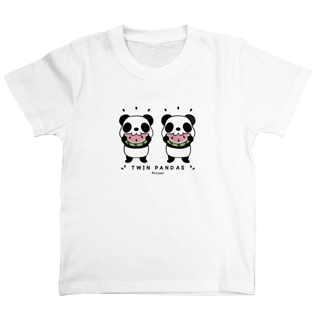 キッズサイズ　わんぱくぽめる堂のキッズサイズ  TWIN PANDAS 一緒のスイカ Regular Fit T-Shirt