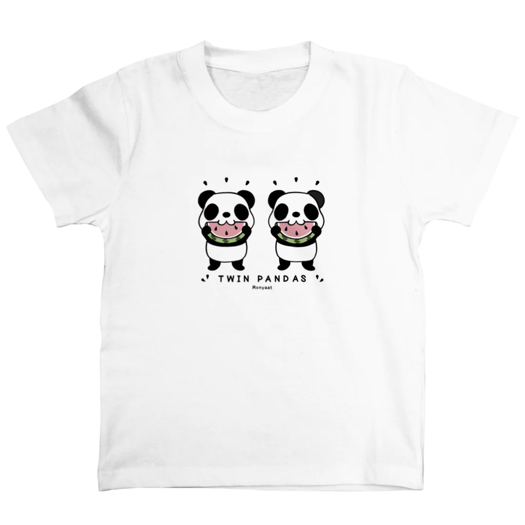 キッズサイズ　わんぱくぽめる堂のキッズサイズ  TWIN PANDAS 一緒のスイカ スタンダードTシャツ