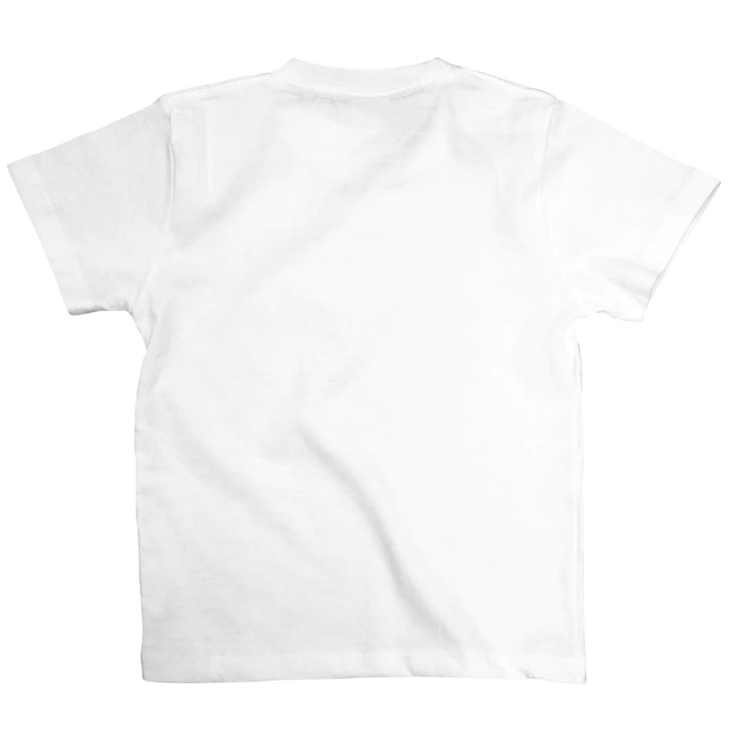 ぼんやり商会 SUZURI店の踏切さんと電車さん（水色ライン） Regular Fit T-Shirtの裏面