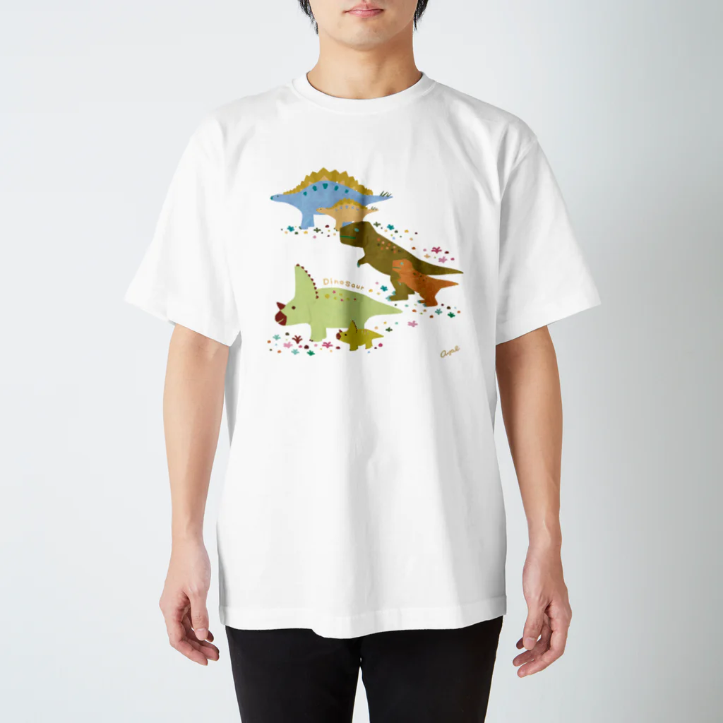 下間文恵イラストレーターの恐竜の親子 スタンダードTシャツ