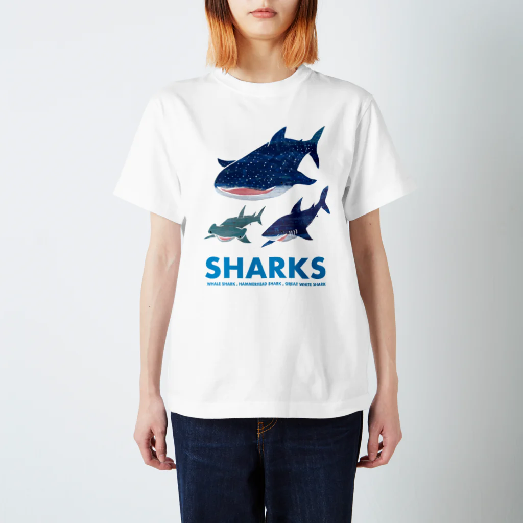 watasackのサメ（ジンベイザメ、シュモクザメ、ホオジロザメ） スタンダードTシャツ