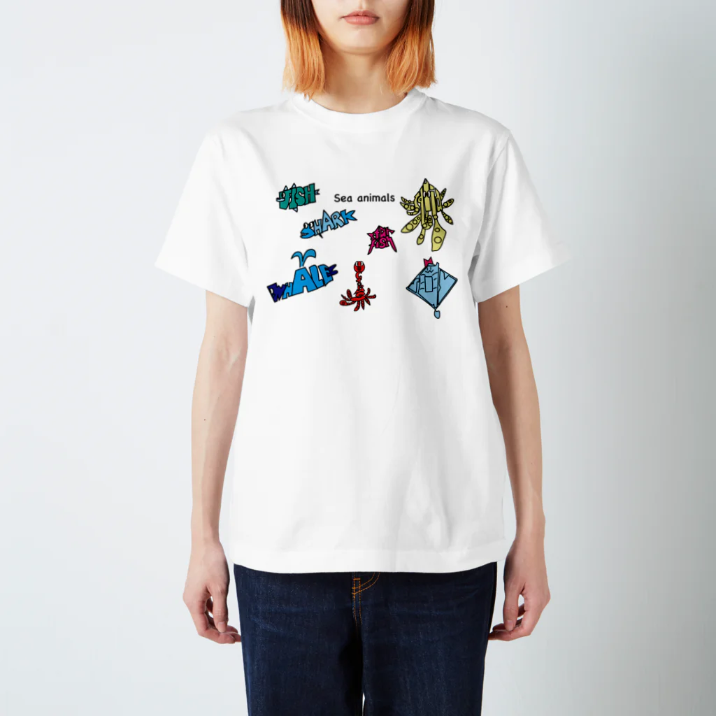 親子設計 ruchire 『知育文字』の海の生き物シリーズ Regular Fit T-Shirt