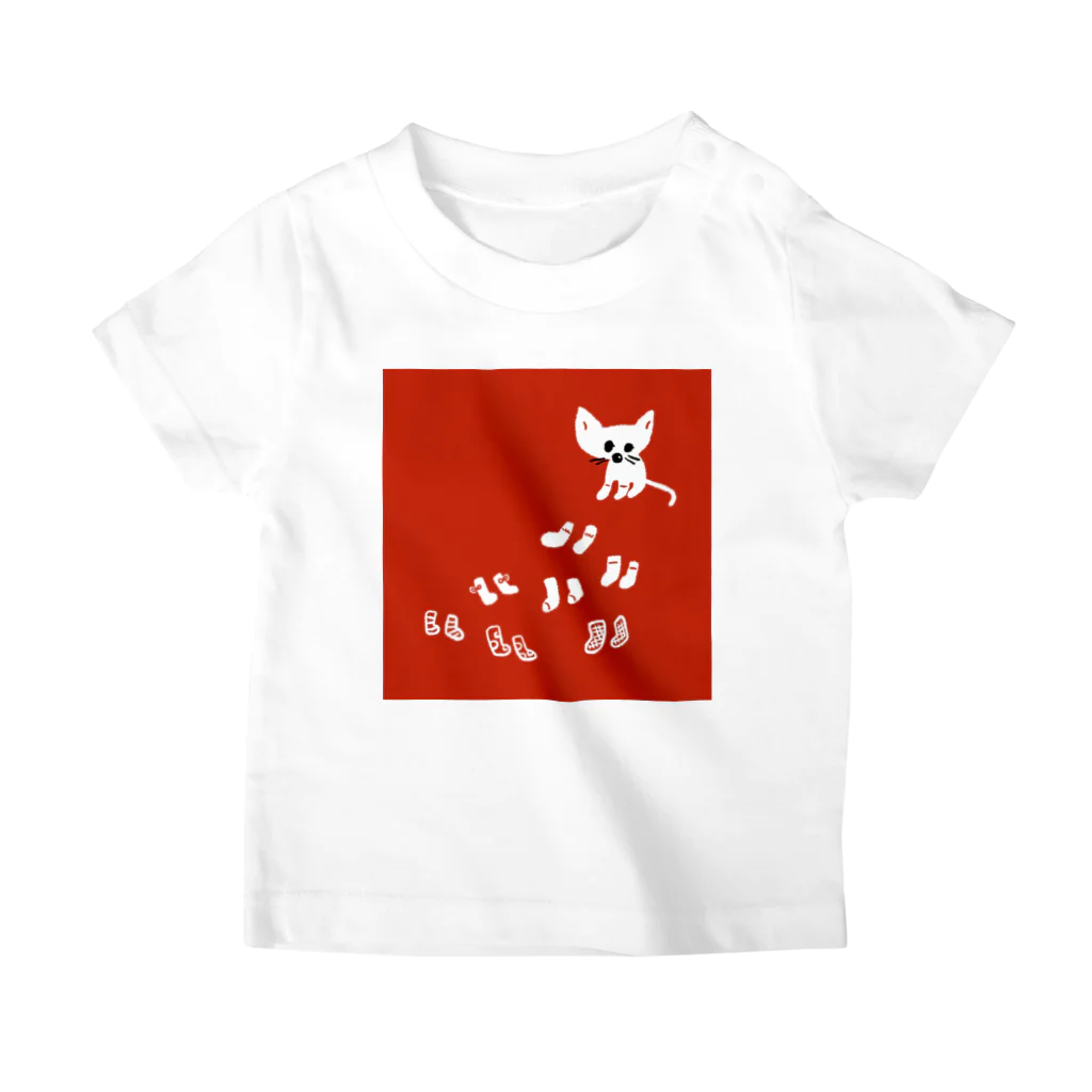 たなかのべりのくつしたねこ（赤） スタンダードTシャツ