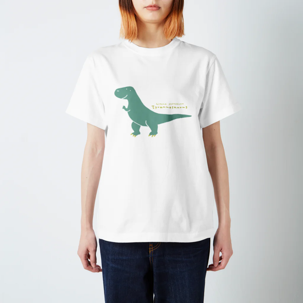 ぼんやり商会 SUZURI店の人の良さそうなティラノサウルス スタンダードTシャツ