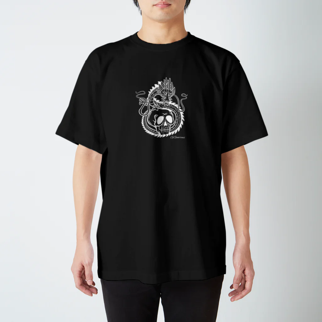 GGenerousのドラゴン＆スカル　白 Regular Fit T-Shirt