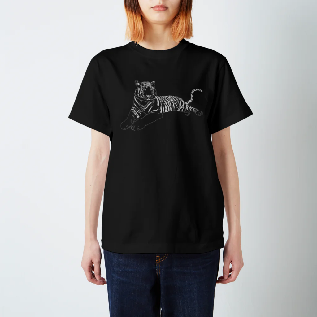 MariOoaknogiの寝そべる虎Tシャツ(黒) スタンダードTシャツ