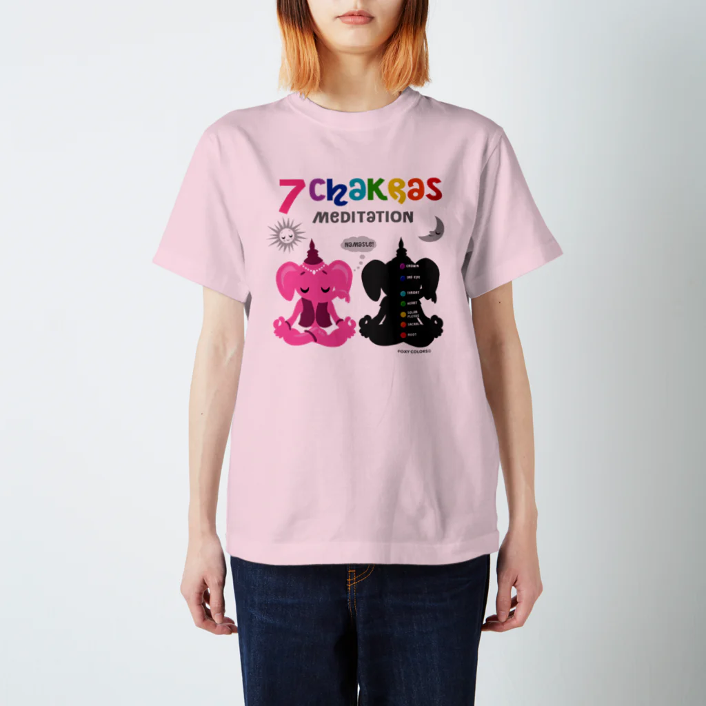 FOXY COLORSのガネゾーくんのチャクラ瞑想　ピンク スタンダードTシャツ