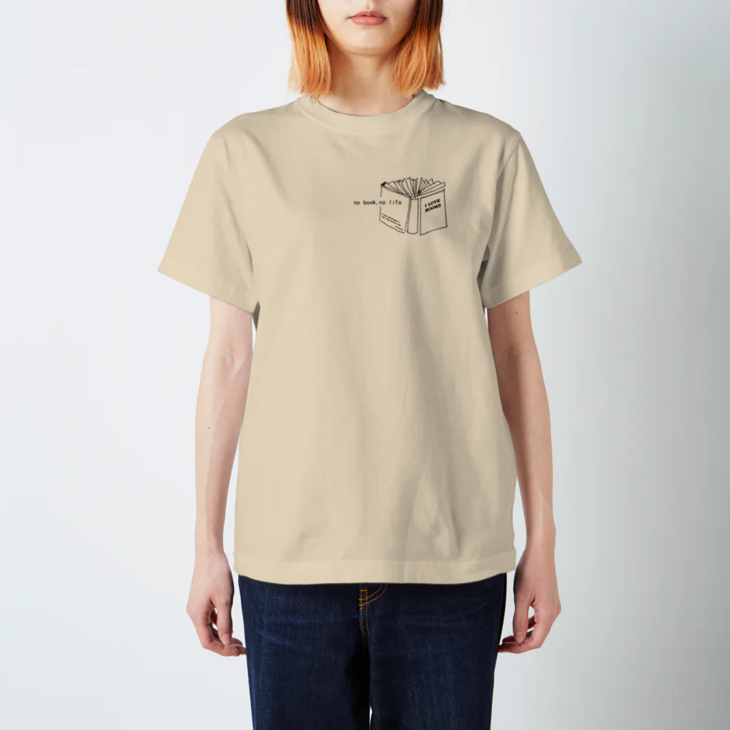 はんぶんこ　hanbunco-libraryのno book, no life 淡色 Regular Fit T-Shirt