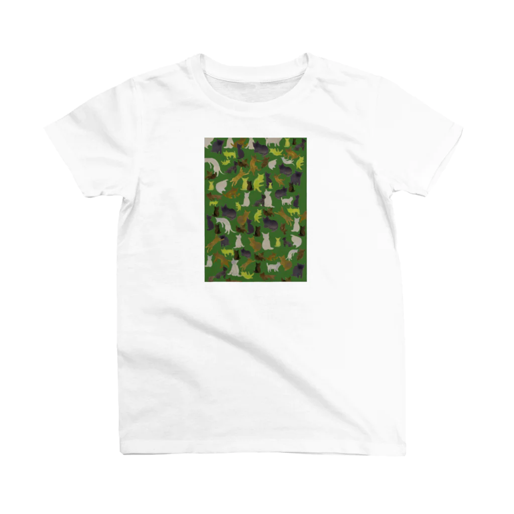 WAMI ARTの猫迷彩緑 Regular Fit T-Shirt