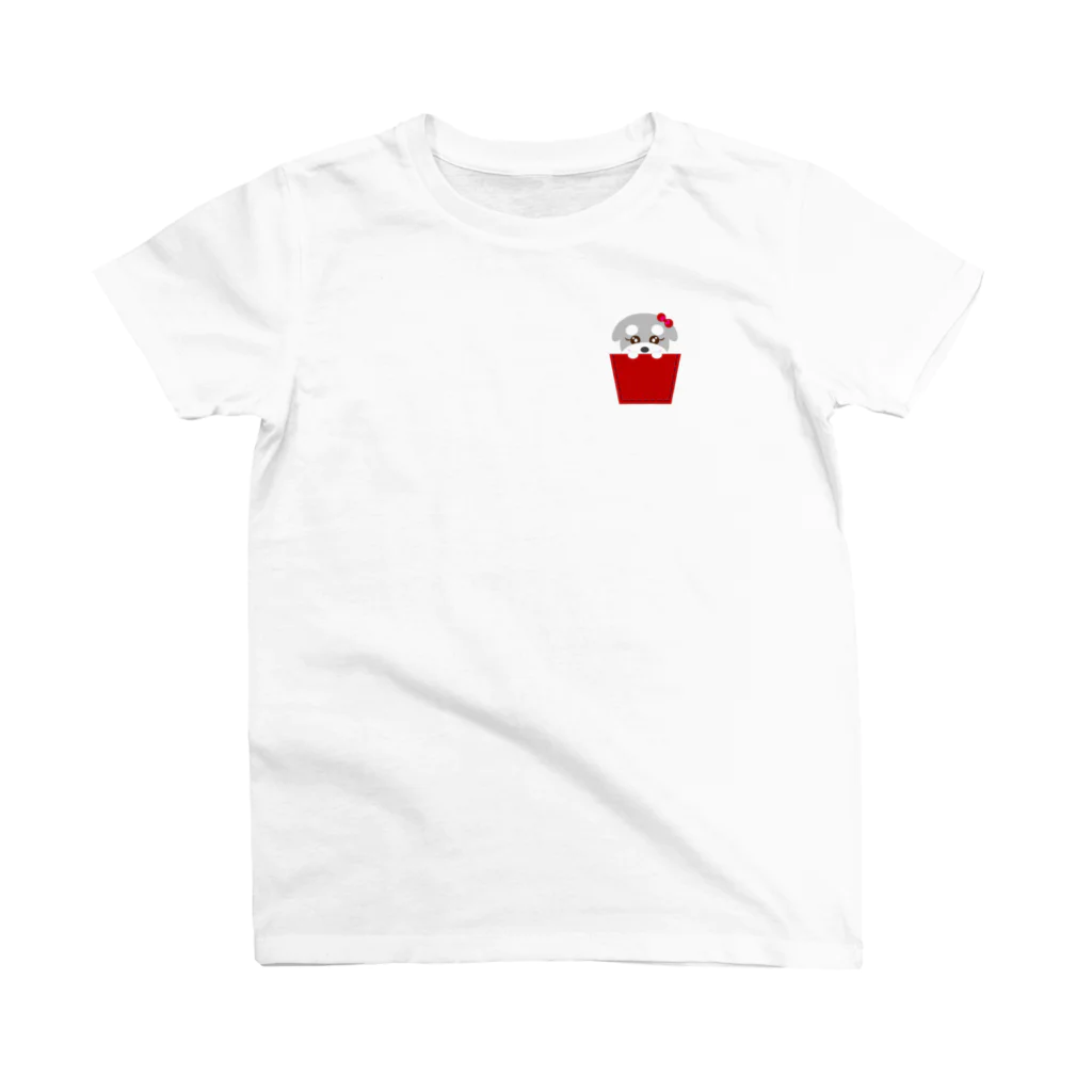 シュナウザーのikeWan_shopのikeWan★ポケットテディシュナ（RED） スタンダードTシャツ