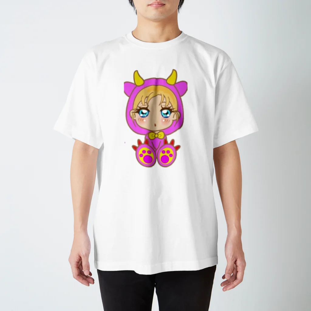 nyamnyam-girlのピンクの可愛い怪獣ちゃん  スタンダードTシャツ