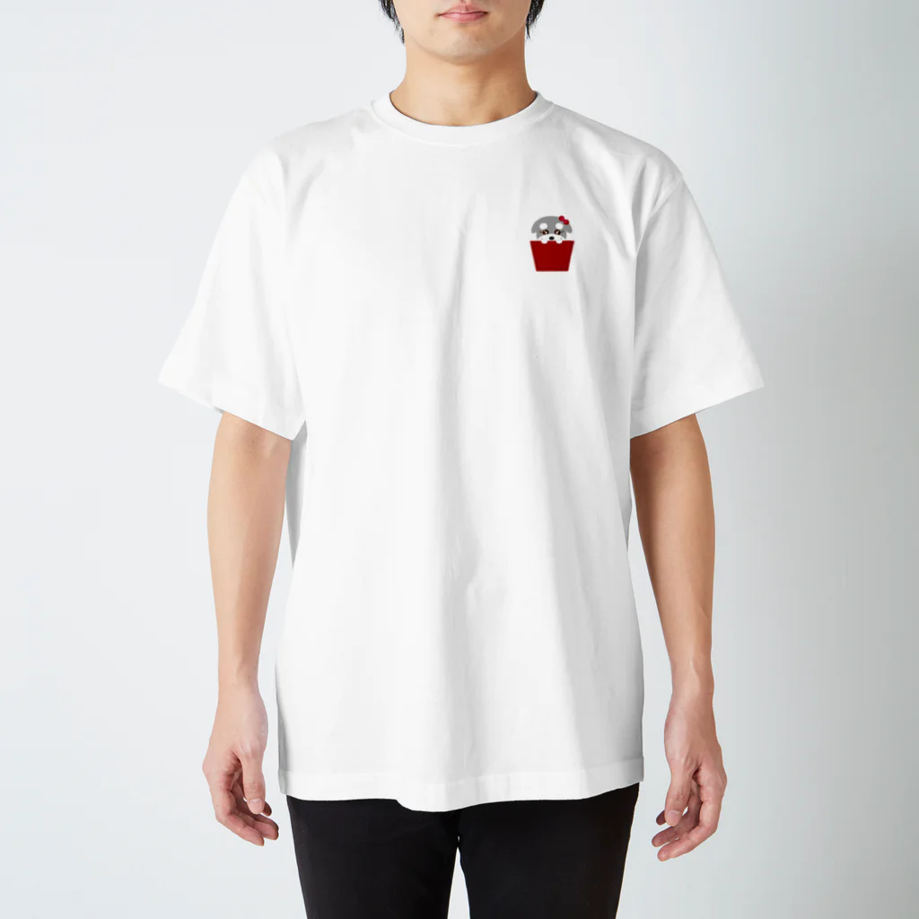 シュナウザーのikeWan_shopのikeWan★ポケットテディシュナ（RED） スタンダードTシャツ