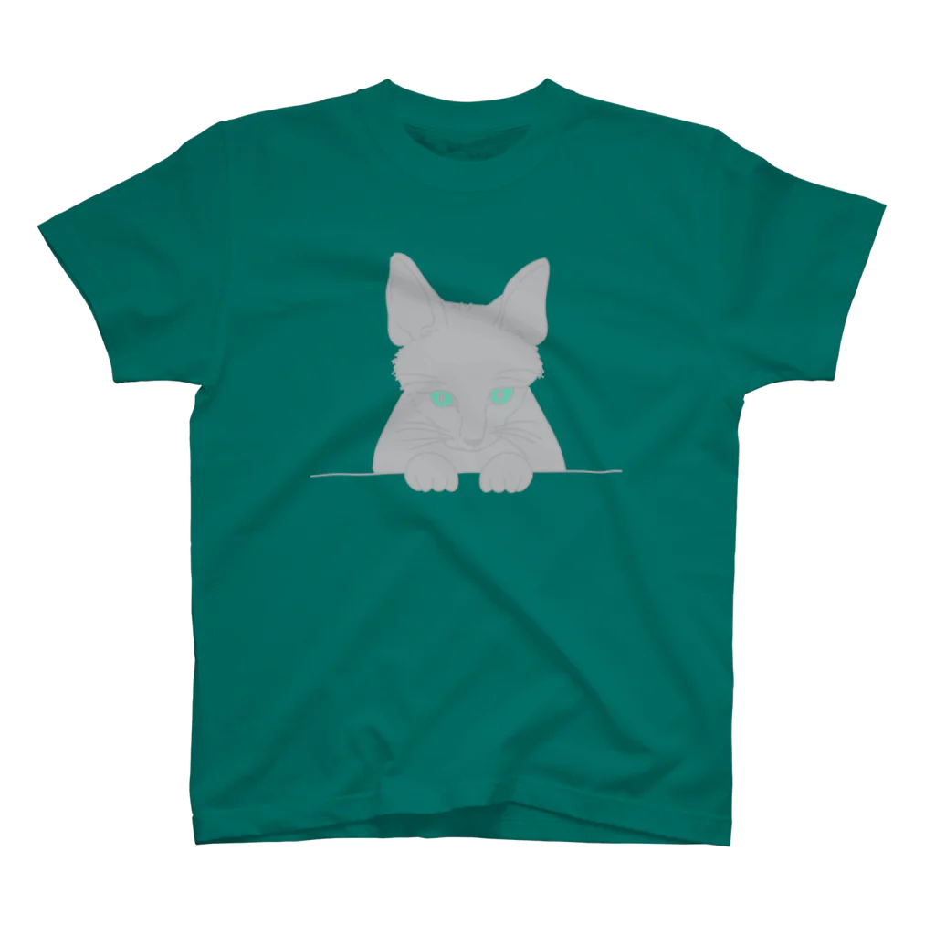 cuchito cuchitoのひょっこり顔出し猫　グレー スタンダードTシャツ