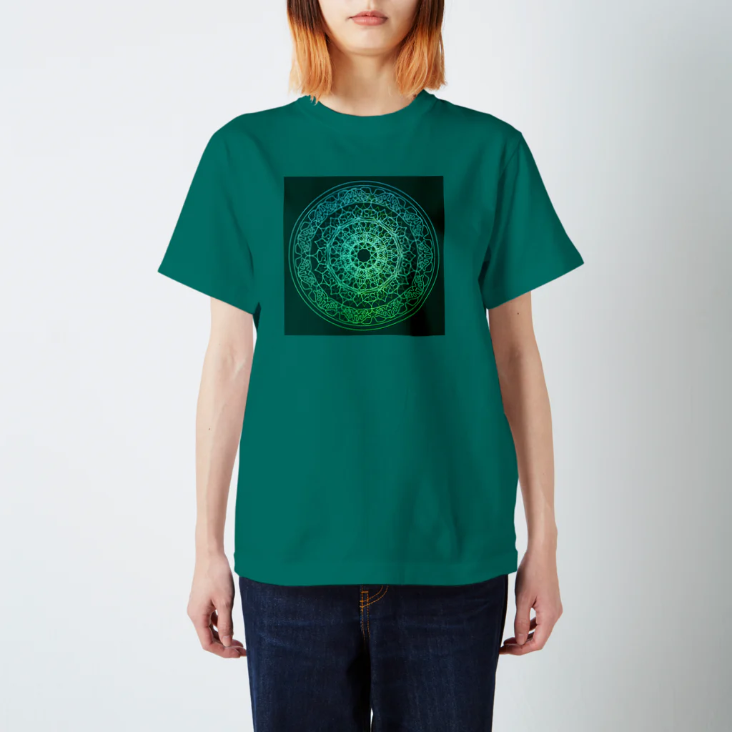 💖宇宙整体♪🌈♪こころからだチャンネル♪💖の母星回帰曼荼羅　moss green version スタンダードTシャツ