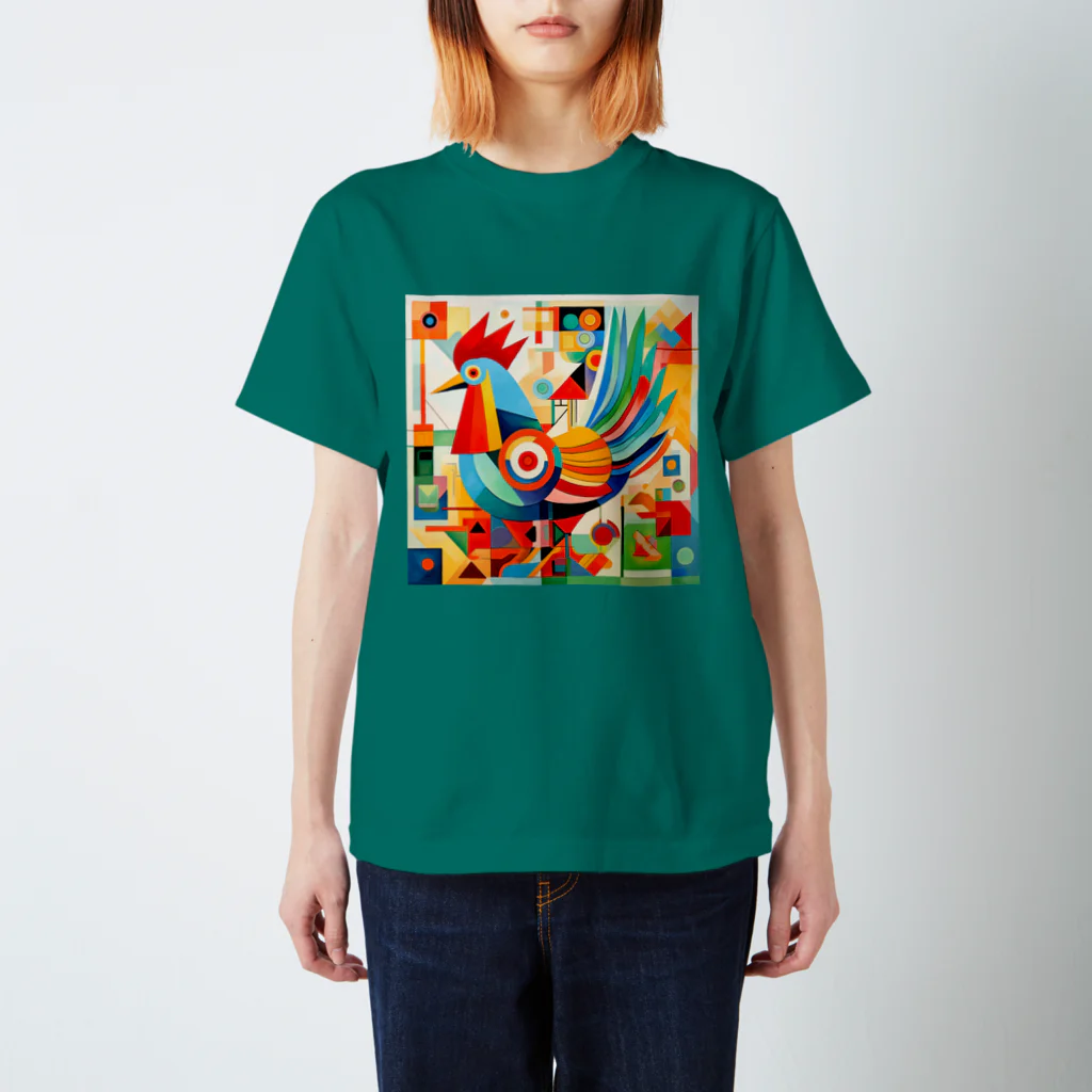 太陽の光に包まれて　Wrapped in Sunlightのモダン鶏アート　Modern Chicken Art スタンダードTシャツ