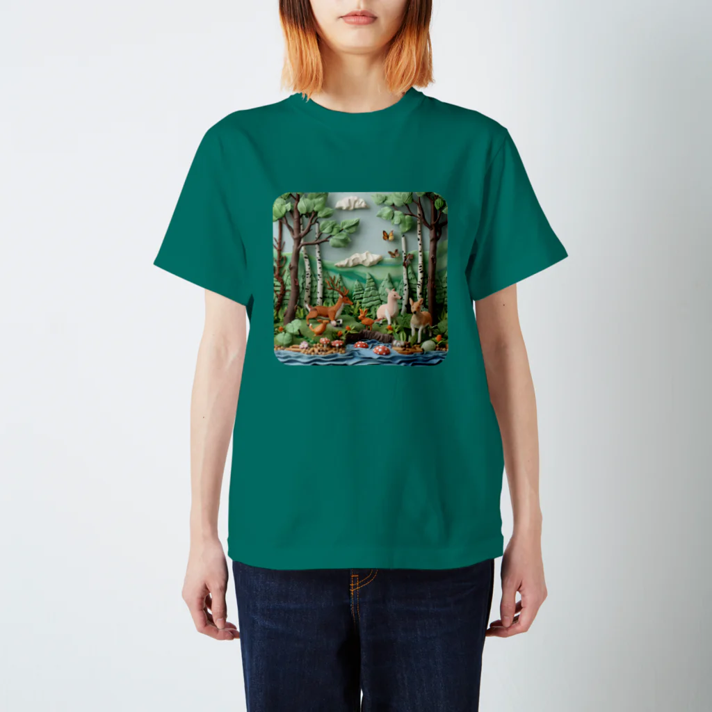 MistyStarkのクレイアートで作られた動物たちと森　ー　Animals and forest made with clay art　ー Regular Fit T-Shirt