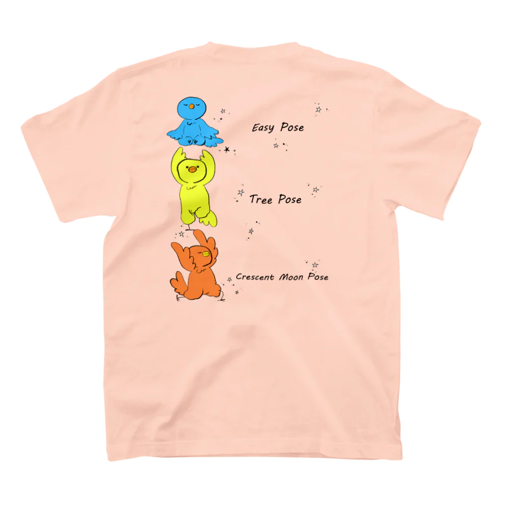 Poulet(miya)のヨガをしている鳥さん スタンダードTシャツの裏面