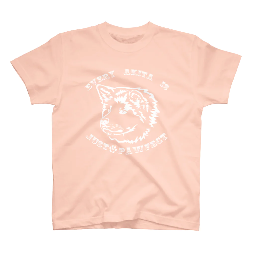 海賊猫 cocoの『EVERY AKITA IS JUST "PAW"FECT』➂(ホワイト 白) 名入れOK *For All Dog Lovers ～ Akita Inu 秋田犬～ Regular Fit T-Shirt