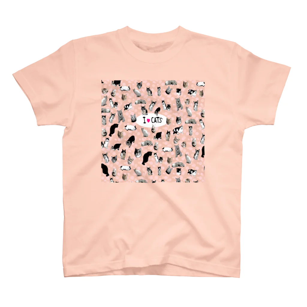 アニマル四字熟語のI LOVE CAT's　(PINK) 猫だらけ！最高にキュートな猫パラダイス！ スタンダードTシャツ