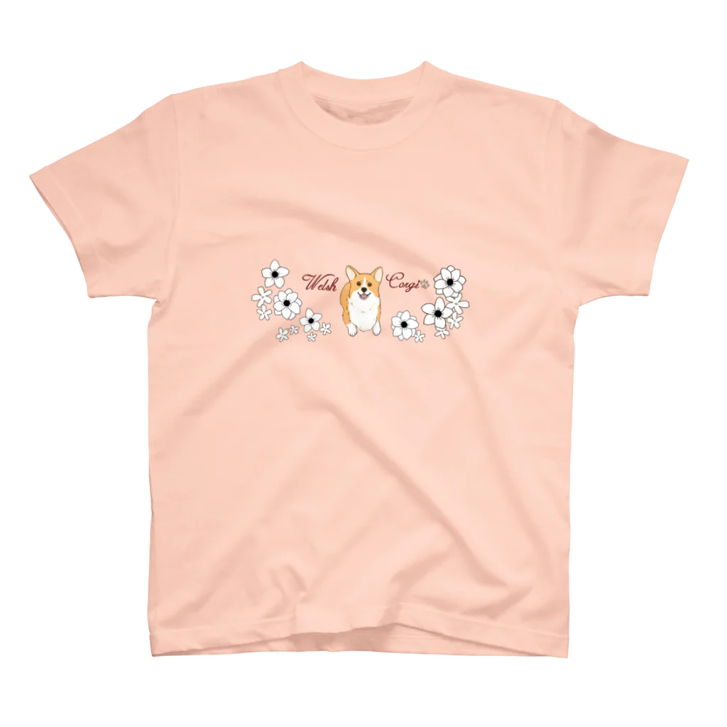  コーギー　REO.REO★のお花とコーギー スタンダードTシャツ