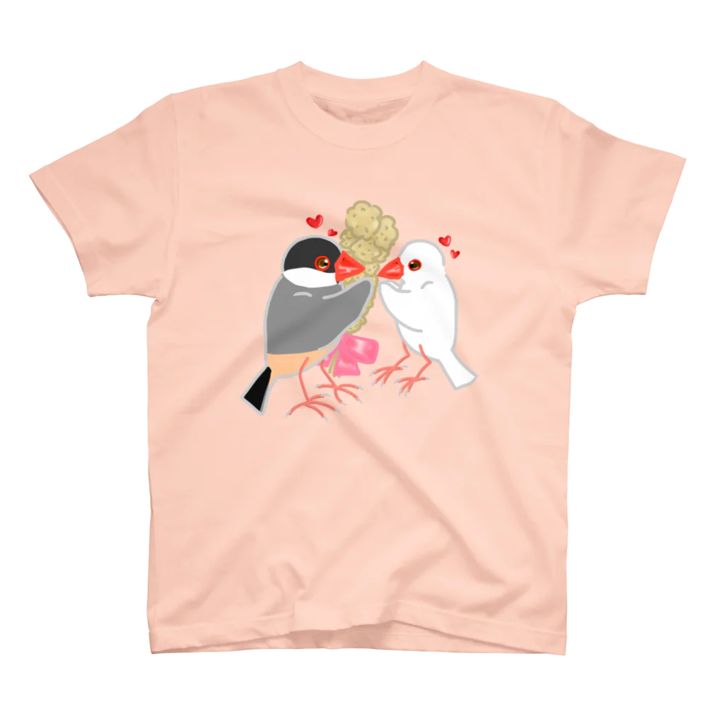 Lily bird（リリーバード）の粟穂をプレゼント 桜&白文鳥 スタンダードTシャツ