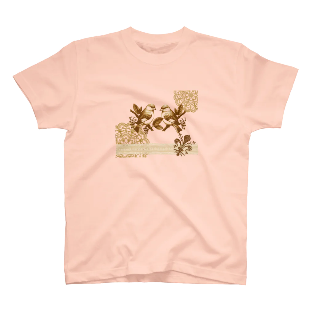 海賊猫 cocoのパリ 『お針子のパリ小物』 レースと小鳥 百合の紋章 Regular Fit T-Shirt