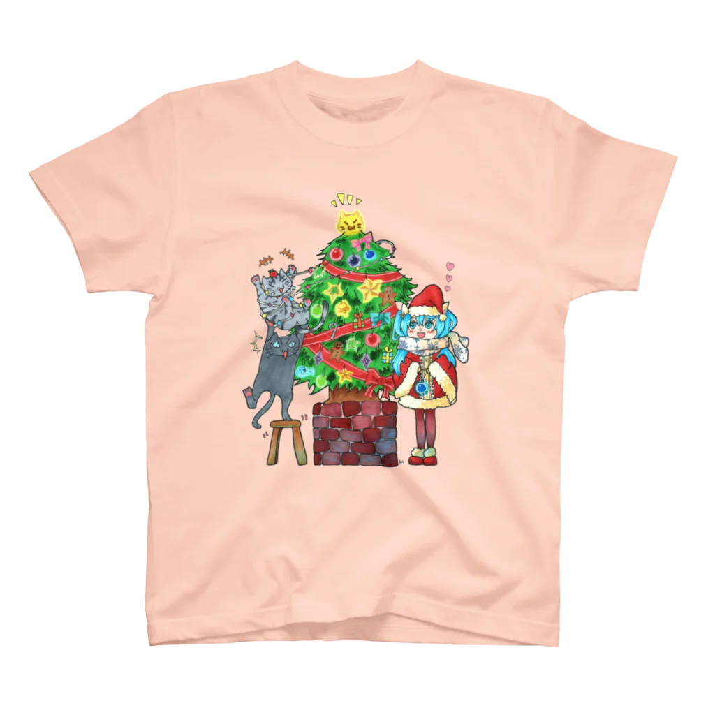 miku'ꜱGallery星猫のクリスマス🎄私mikuとうちの子２にゃんのX'mas🎄ツリーVer. スタンダードTシャツ