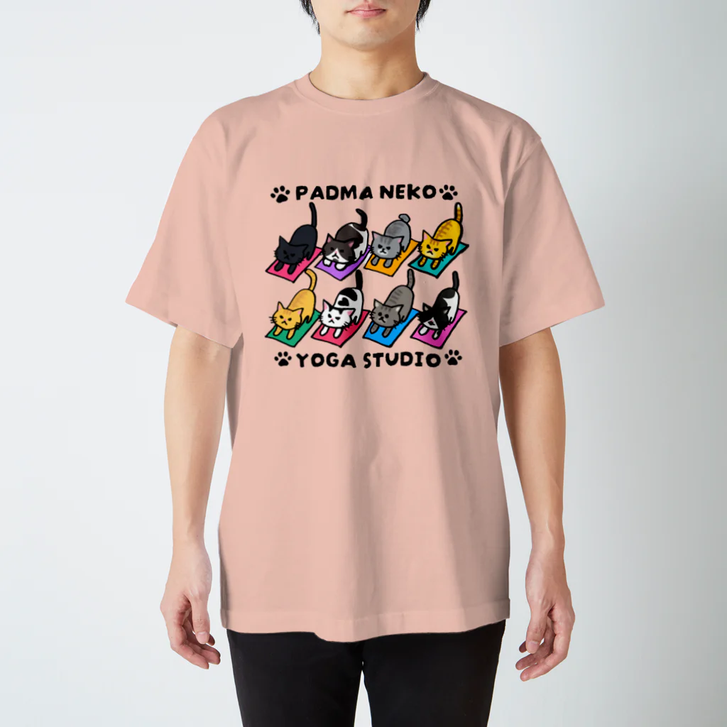 パドマネコヨガスタジオの雑貨屋さんのパドマネコの猫のポーズ スタンダードTシャツ