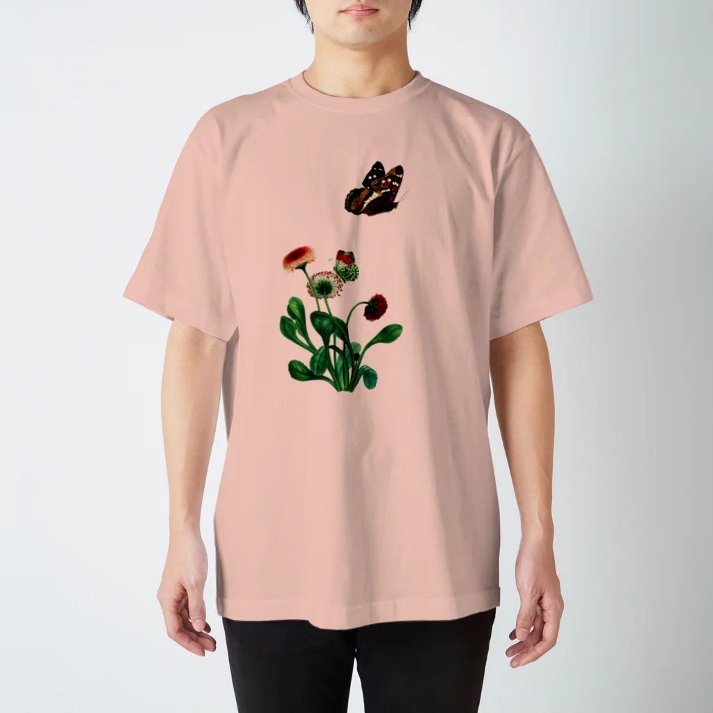 Saza-nami Antique designの花と蝶 スタンダードTシャツ