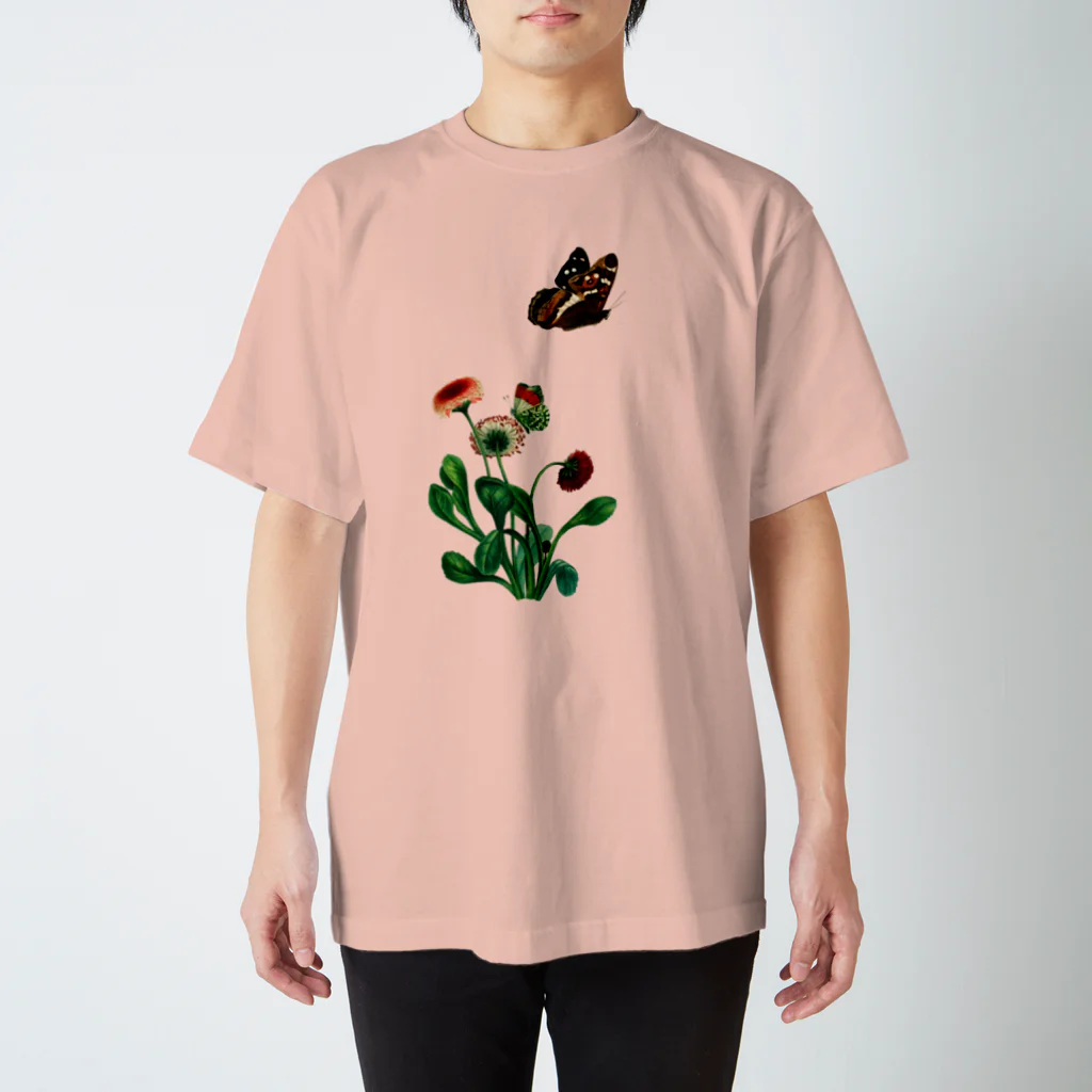 Saza-nami Antique designの花と蝶 Regular Fit T-Shirt