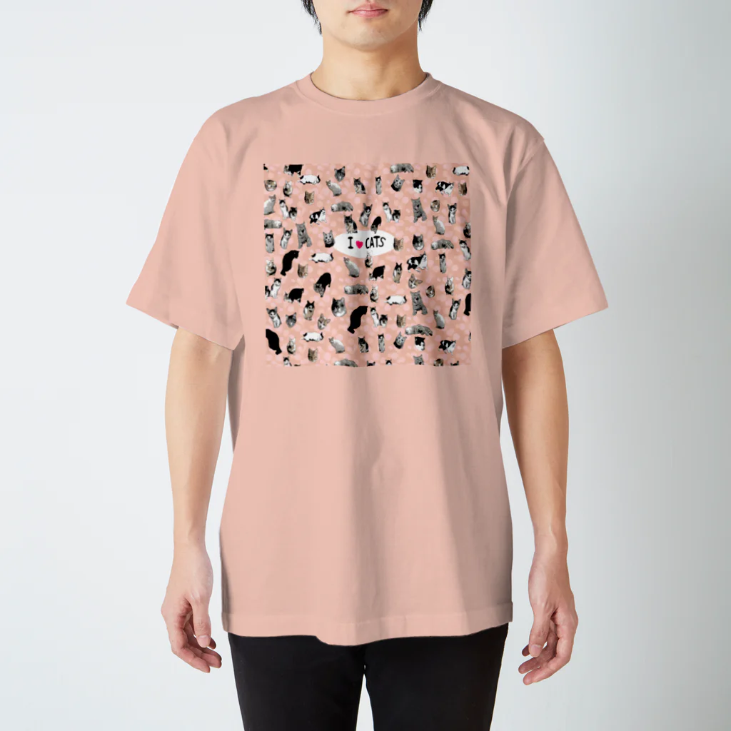 アニマル四字熟語のI LOVE CAT's　(PINK) 猫だらけ！最高にキュートな猫パラダイス！ スタンダードTシャツ