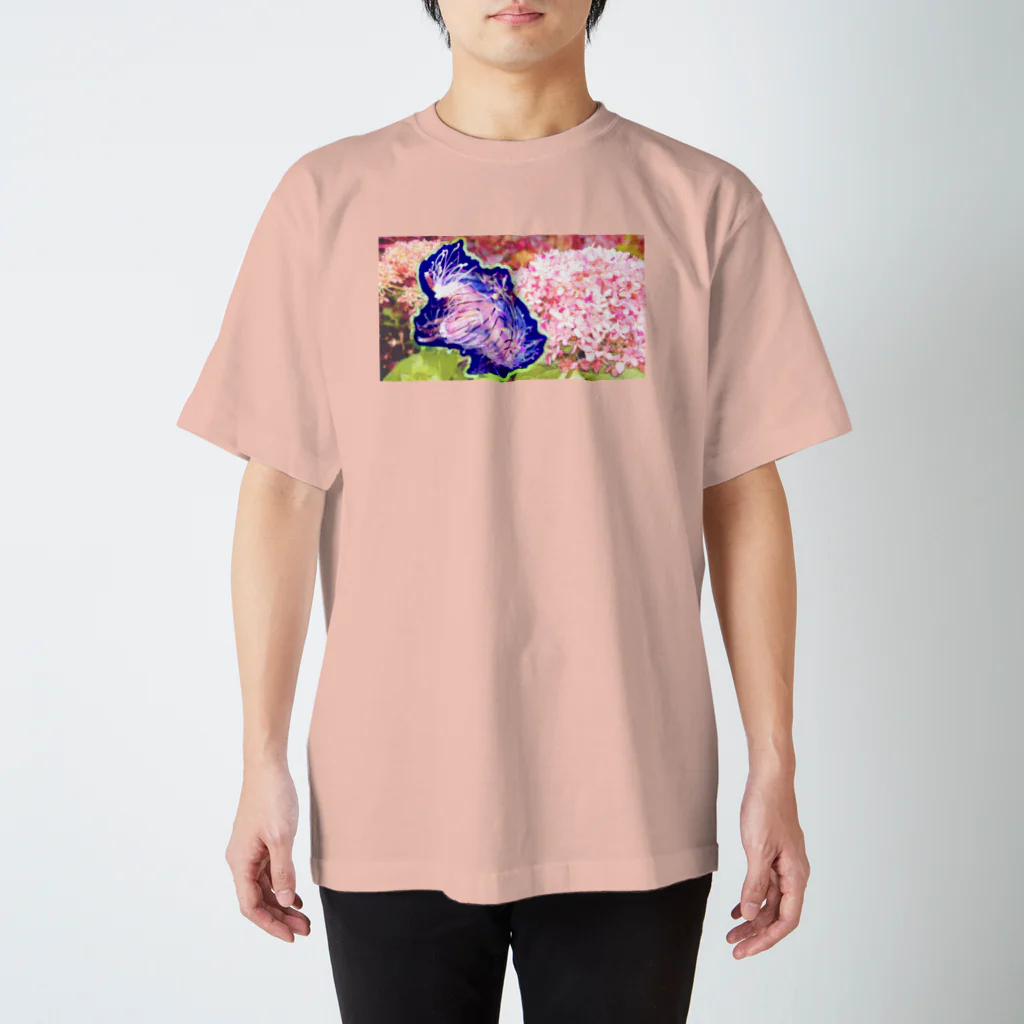 うみのいきもの・もりのいきものやさんのハナガサクラゲとアジサイ スタンダードTシャツ