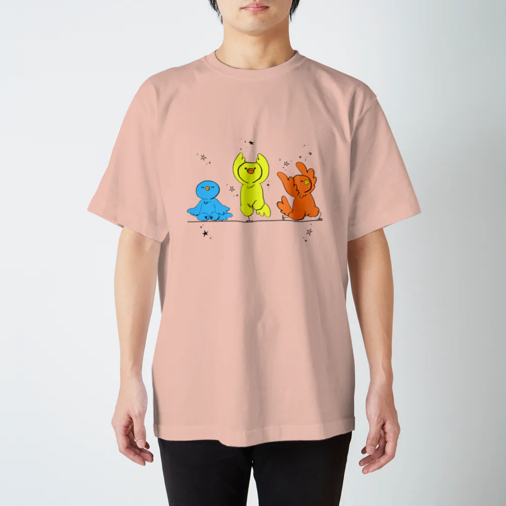 Poulet(miya)のヨガをしている鳥さん スタンダードTシャツ