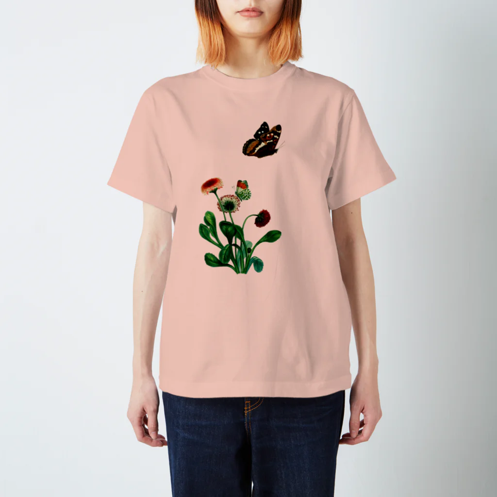 Saza-nami Antique designの花と蝶 Regular Fit T-Shirt