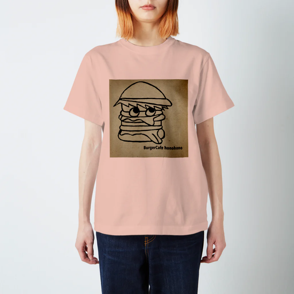 ハンバーガーショップ                           バーガーカフェホノホノのhonohonoくん 背景ブラウン スタンダードTシャツ