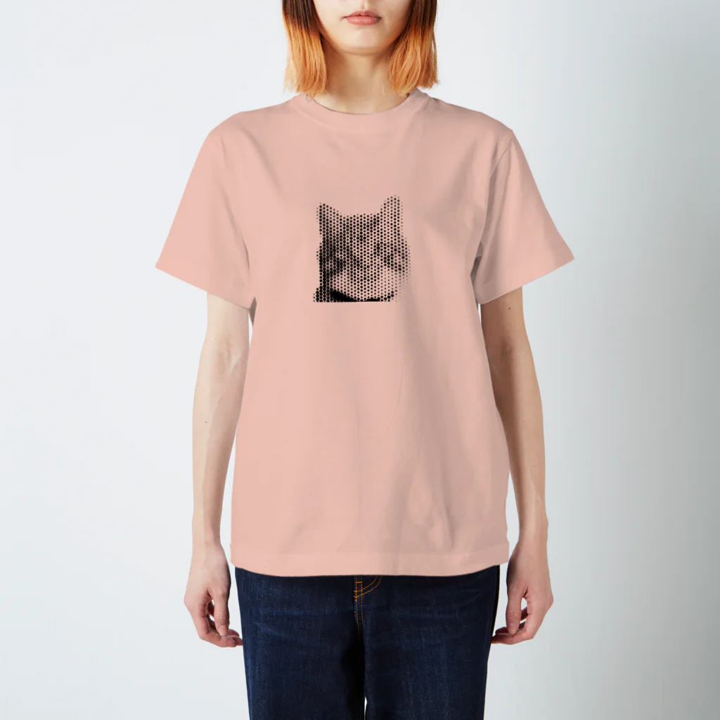 壁かべSHOP・SUZURI店のひょっこり猫さんハーフトーン スタンダードTシャツ