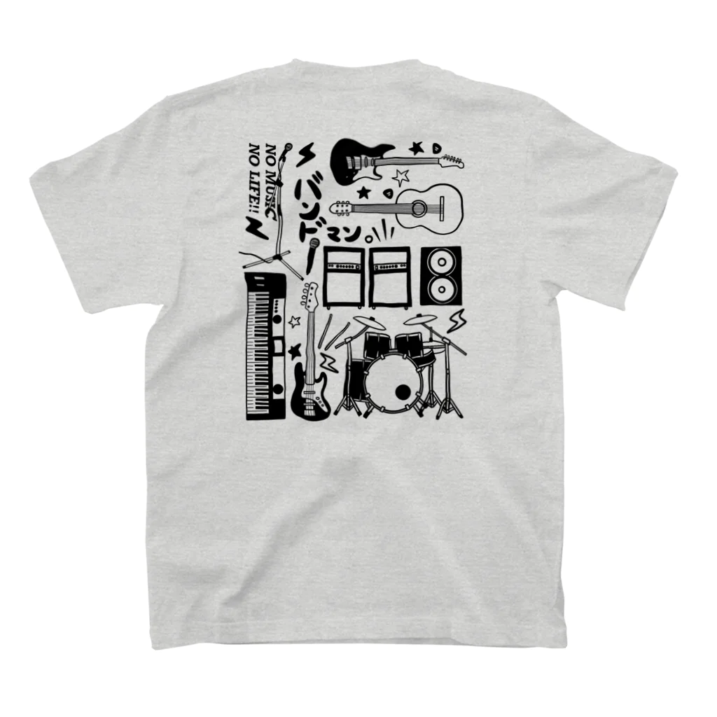 おはる屋さんの音楽大好きバンドマン（モノクロ ver） スタンダードTシャツの裏面