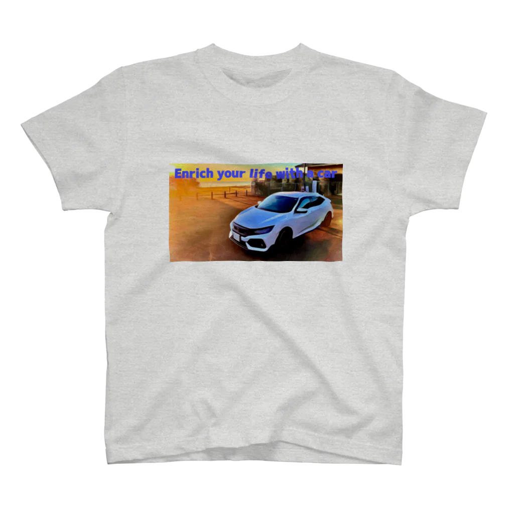 FK7 HONDAのスポーツカーTシャツ　夕暮れの海辺 スタンダードTシャツ